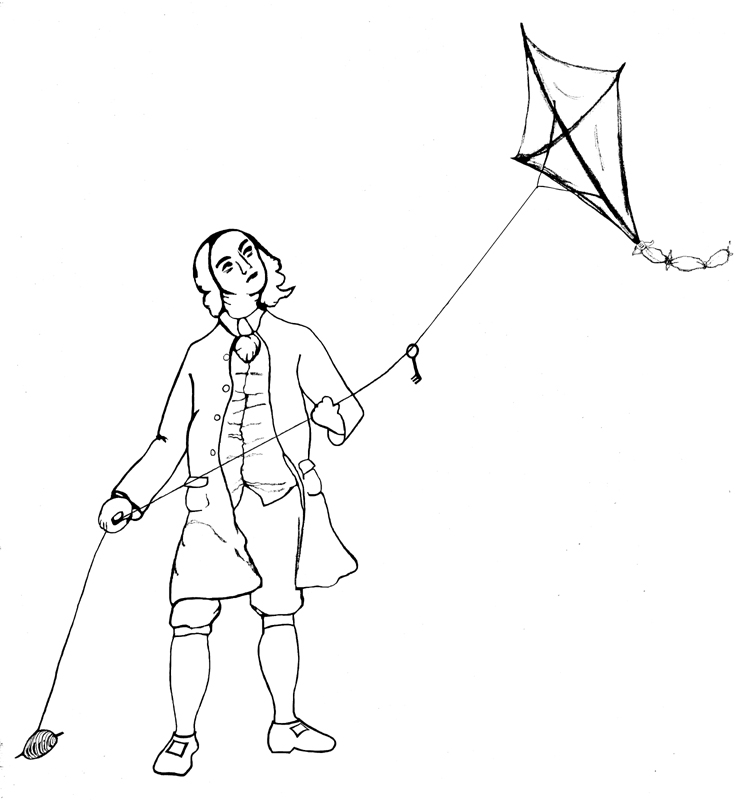 Benjamin Franklin flying a kite